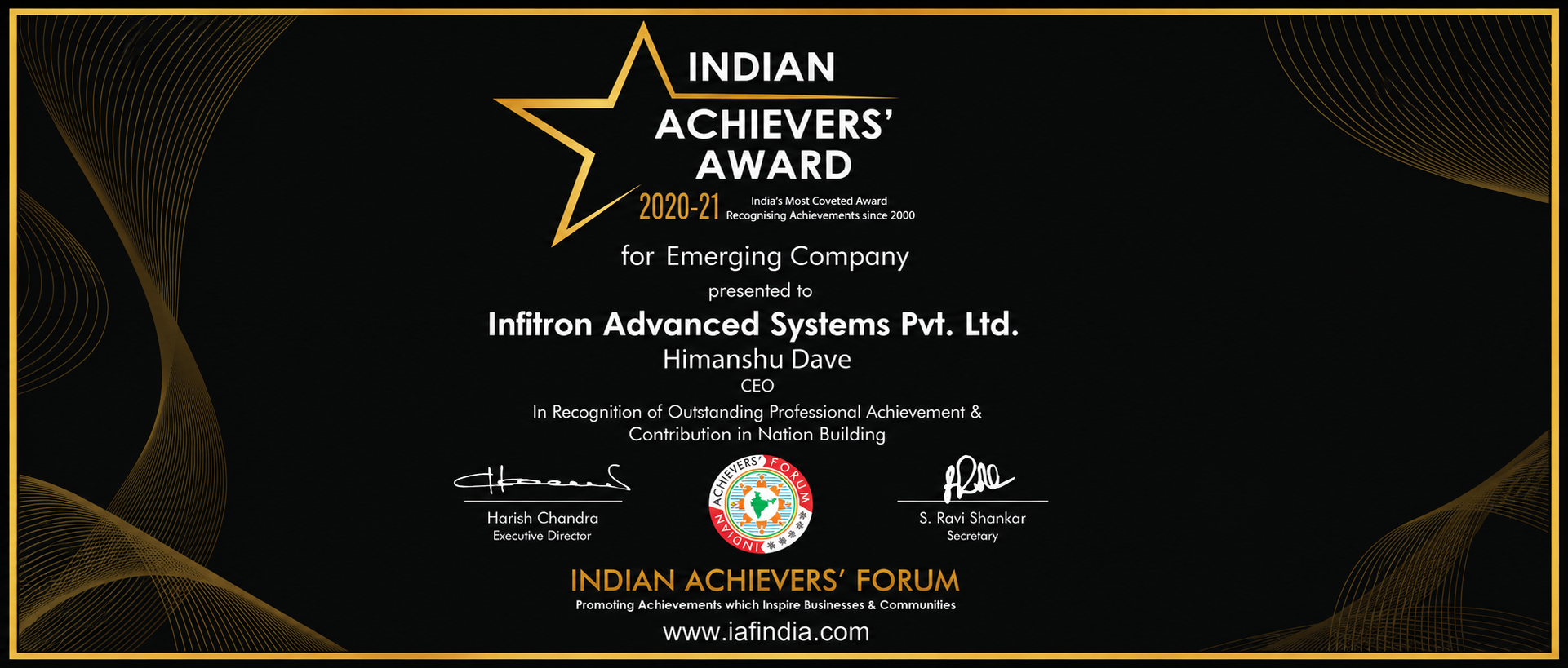 InfinityRadar, a Sahana System Group company, received the Emerging Company of the Year 2020–2021 recognition from the Indian Achievers Forum