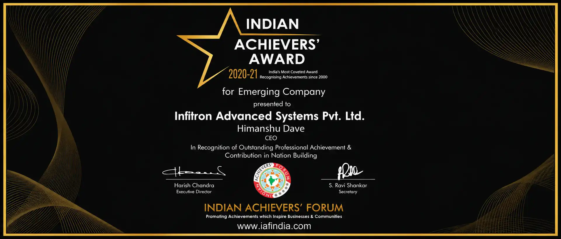 InfinityRadar, a Sahana System Group company, received the Emerging Company of the Year 2020–2021 recognition from the Indian Achievers Forum
